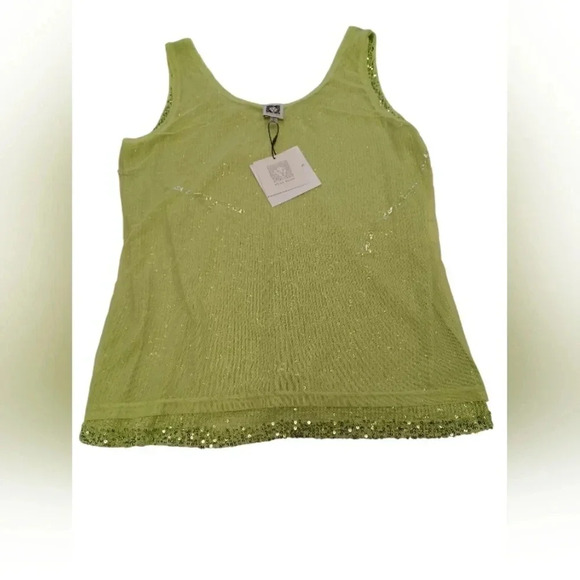 Anne Klein NWT Sleeveless Sequined Bright Green  Tank Size Medium - Picture 6 of 9